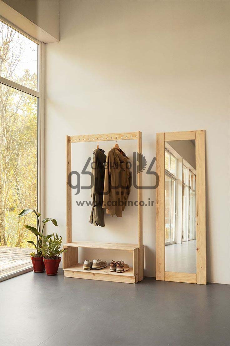 رگال لباس چوبی با آئینه قدی